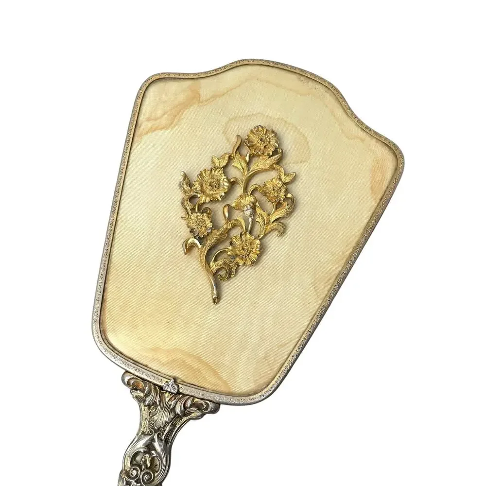Vintage Matson? Vanity Hair Brush Hand Mirror Hollywood Regency Floral FLAWED